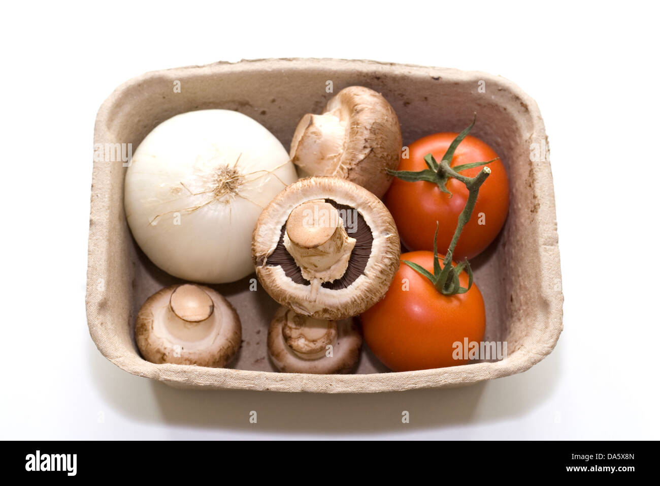 I pomodori, la cipolla e i funghi in scatola Foto Stock
