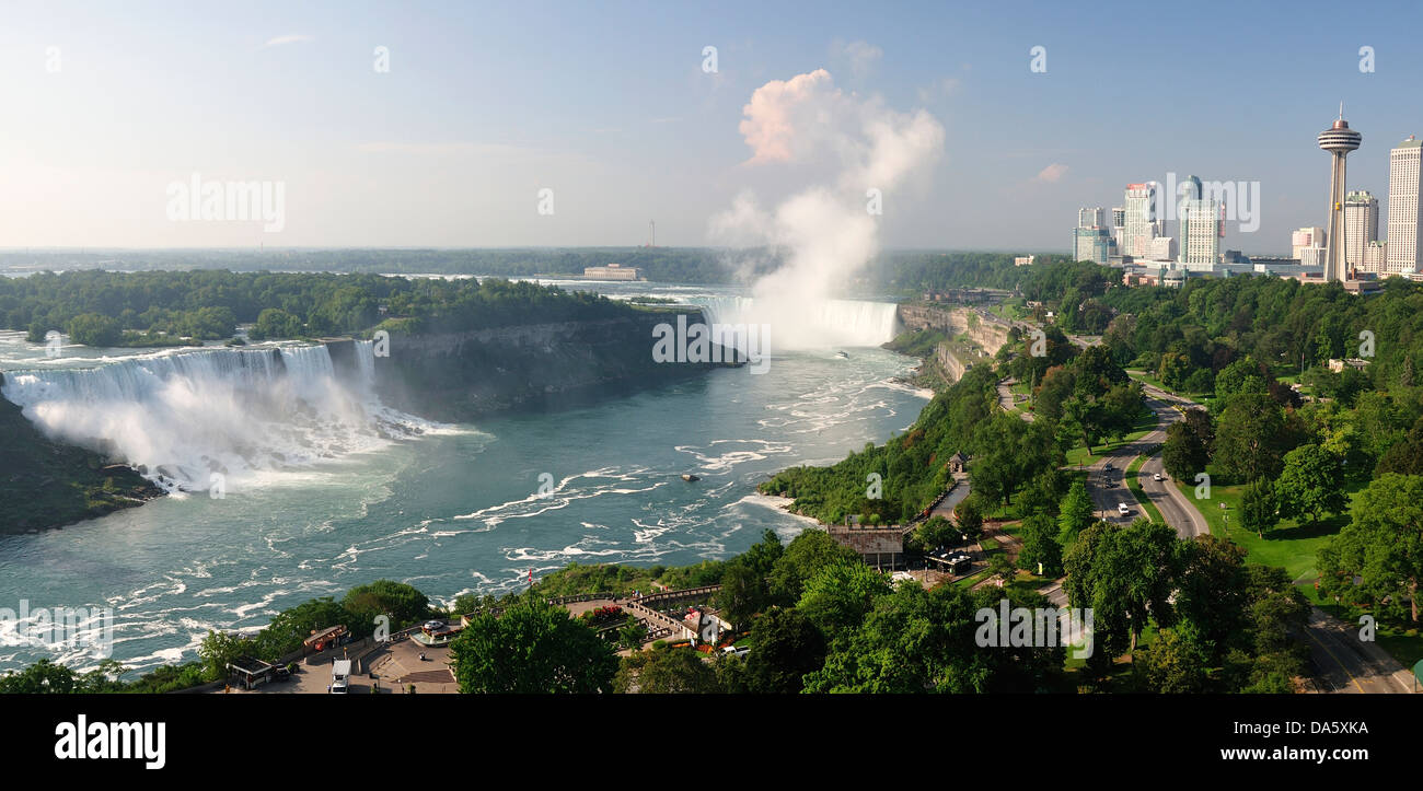 Canada, Niagara Falls, acqua, Ontario, antenna, vista aerea, cityscape, gigante cade, Hilton cascate del Niagara tower, nebbia, cascata, Foto Stock