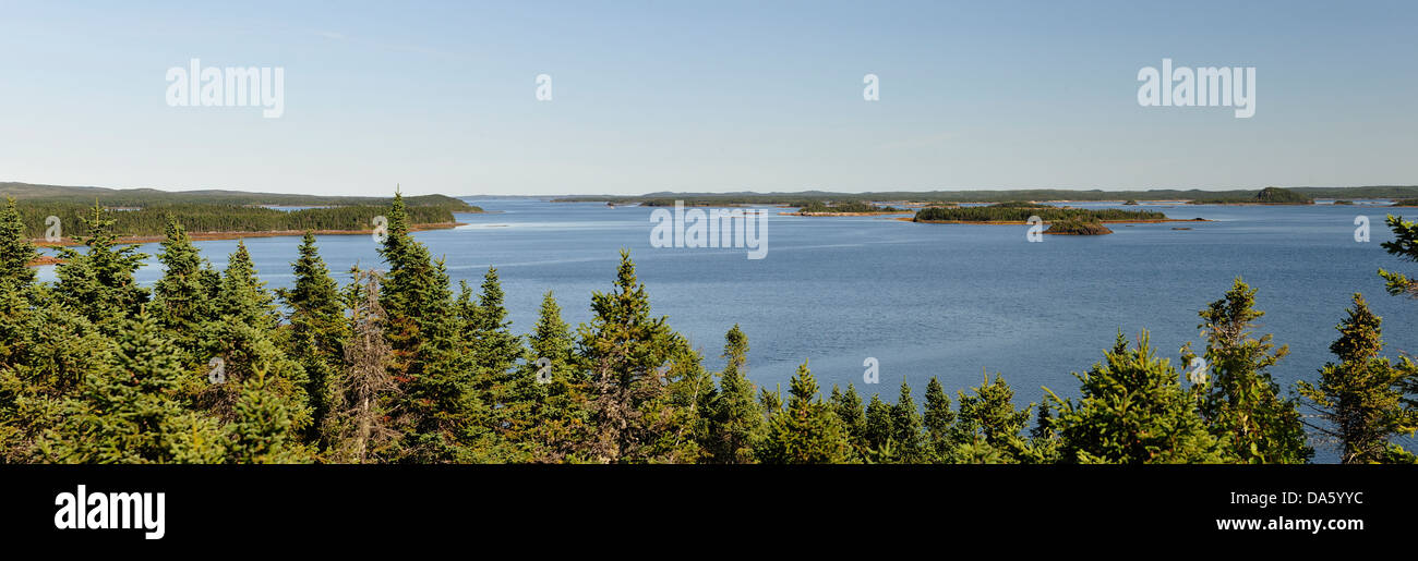 Bay, boscose, isole nord, il paesaggio deserto, solitarie, vuoto, Dildo Run, Provincal Park, Terranova, Canada Foto Stock