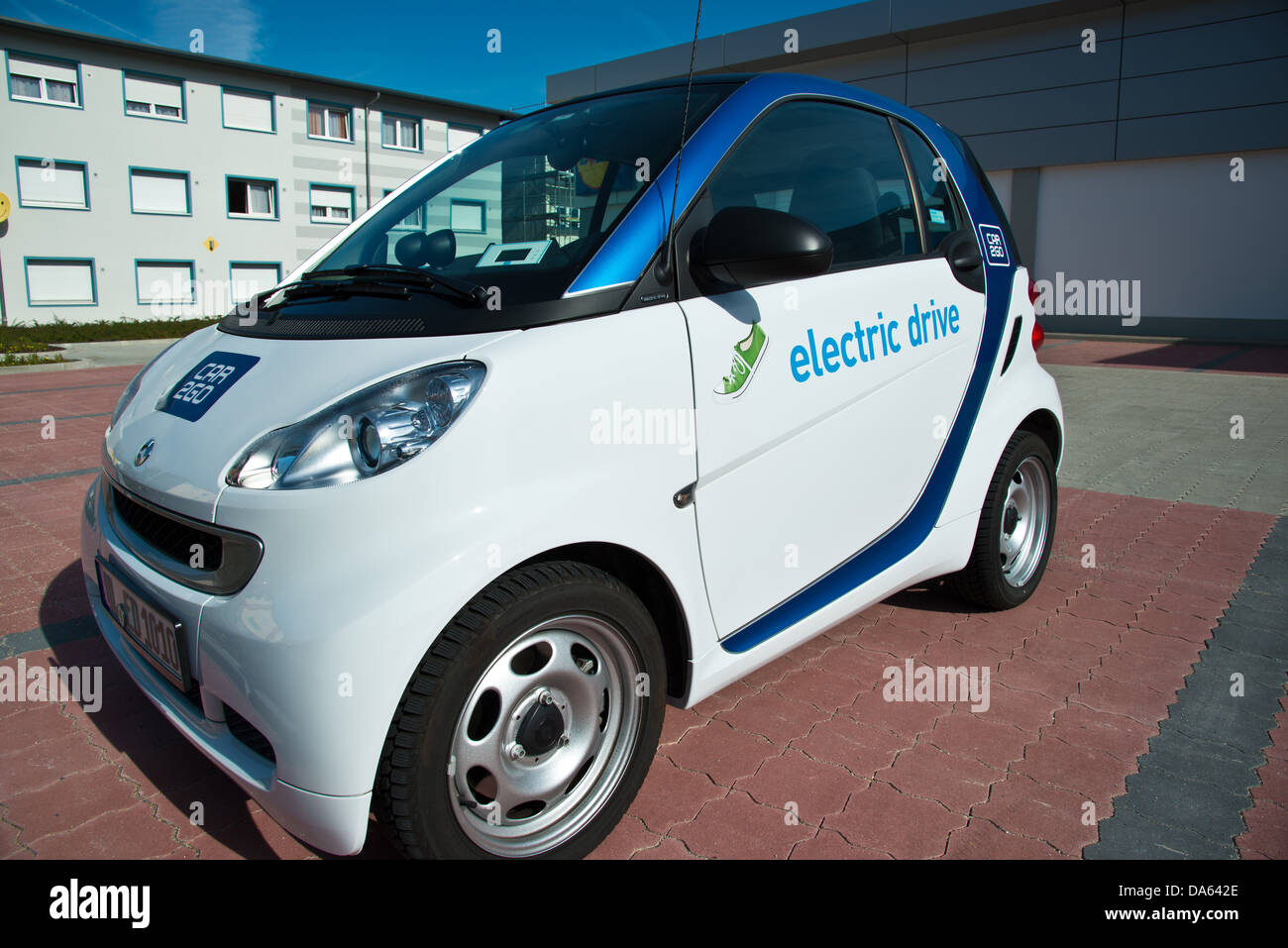 Auto elettrica, E-Smart, trazione elettrica, Smart, carsharing, kt CAR2Go, Blaustein, Svevo, Baden-Württemberg, Germania, Europa Foto Stock