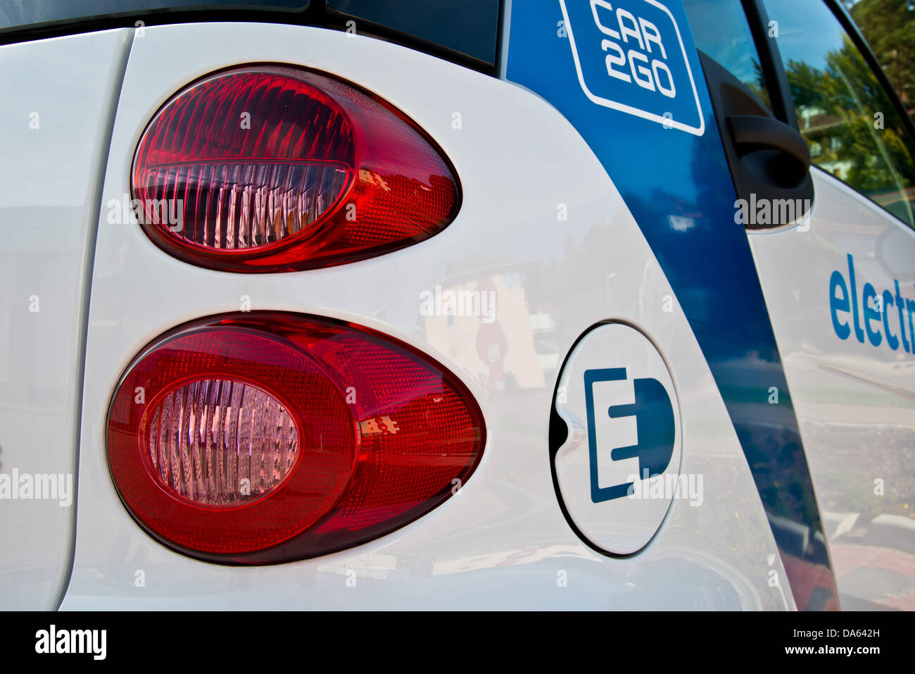 Auto elettrica, E-Smart, trazione elettrica, Smart, carsharing, kt CAR2Go, Blaustein, Svevo, Baden-Württemberg, Germania, Europa Foto Stock