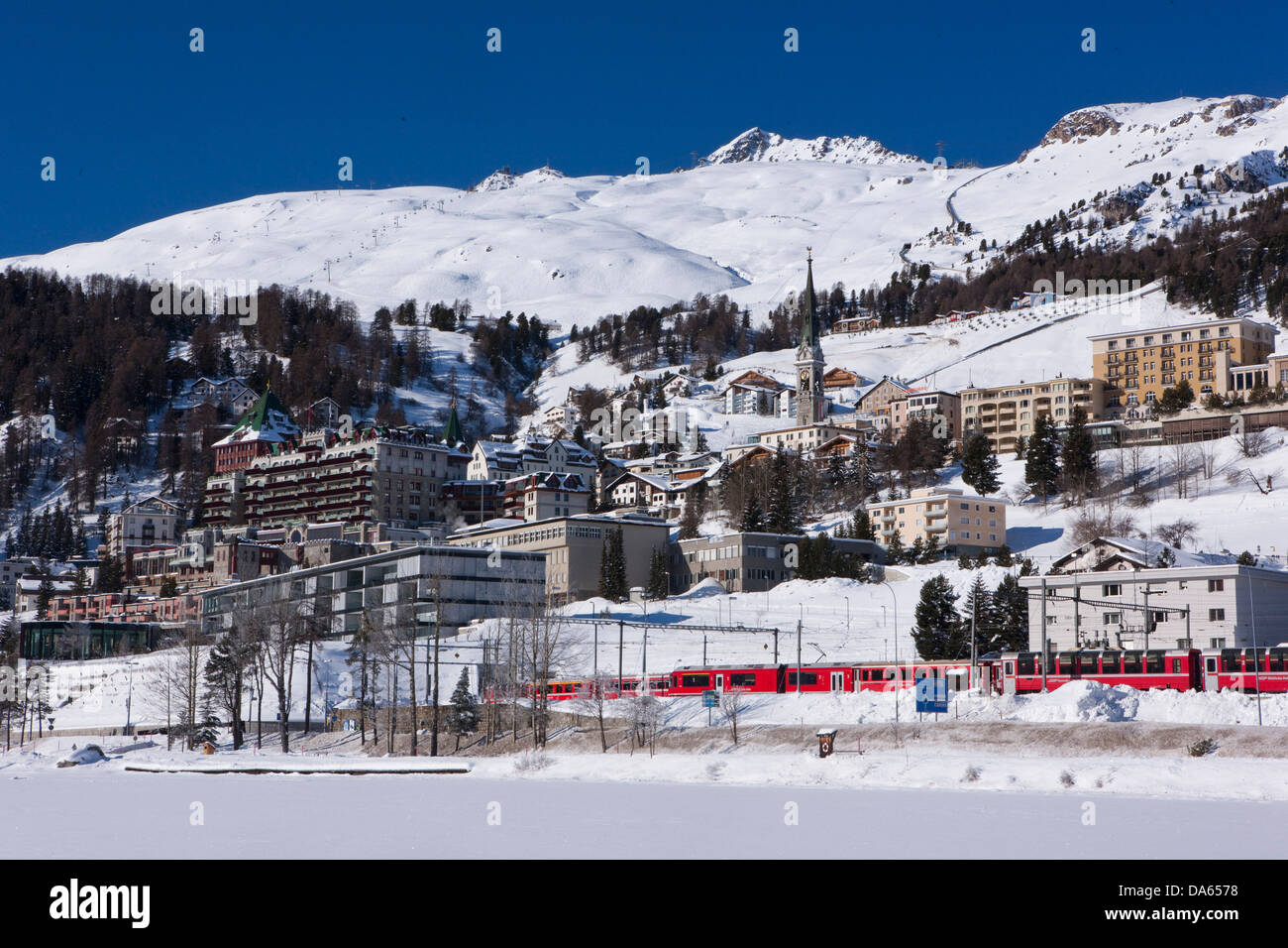 Saint Moritz, lago, inverno, Canton, GR, Grigioni, Grigioni, Engadina Engadina, Oberengadin, sentiero, Svizzera, Europa, Sain Foto Stock