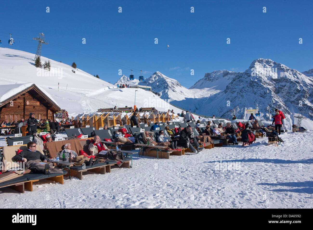 Tschuggenhütte, zona sciistica, Arosa, montagna, montagne, inverno, Canton, GR, Grigioni, Grigioni, sci, sci, sport invernali, Ca Foto Stock