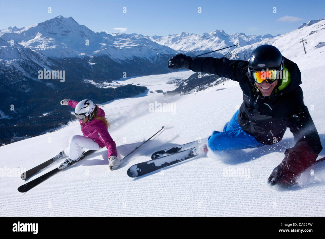 Sci, sport invernali, sci area, Corviglia, sci, sci, sport invernali, carving, inverno, sport, tempo libero, svago, adventur Foto Stock