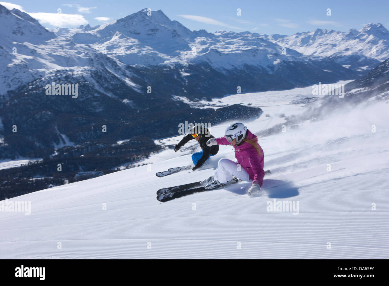 Sci, sport invernali, sci area, Corviglia, sci, sci, sport invernali, carving, inverno, sport, tempo libero, svago, adventur Foto Stock