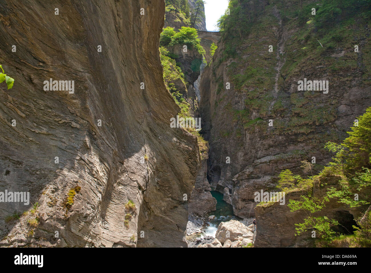 Ponti, Via Mala, Hinterrhein, Reno, Canton, GR, Grigioni, Grigioni, bridge gulch, canyon, Svizzera, Europa, ponte di pietra Foto Stock