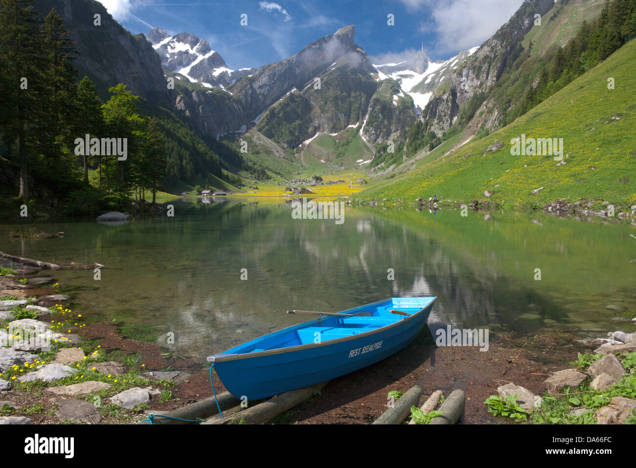 Il lago di lago alpino, Säntis, montagna, montagne, lago di montagna, lago, molla, cantone di Appenzell, Innerroden, area di Appenzell, Alpst Foto Stock