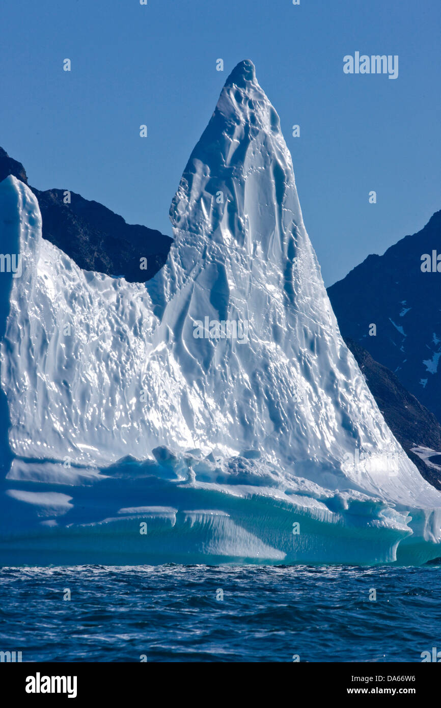 Iceberg, Groenlandia, est della Groenlandia, ghiaccio iceberg, Tassiilaq, natura, formazione, gruppo, bianco, blu, freddo, Foto Stock