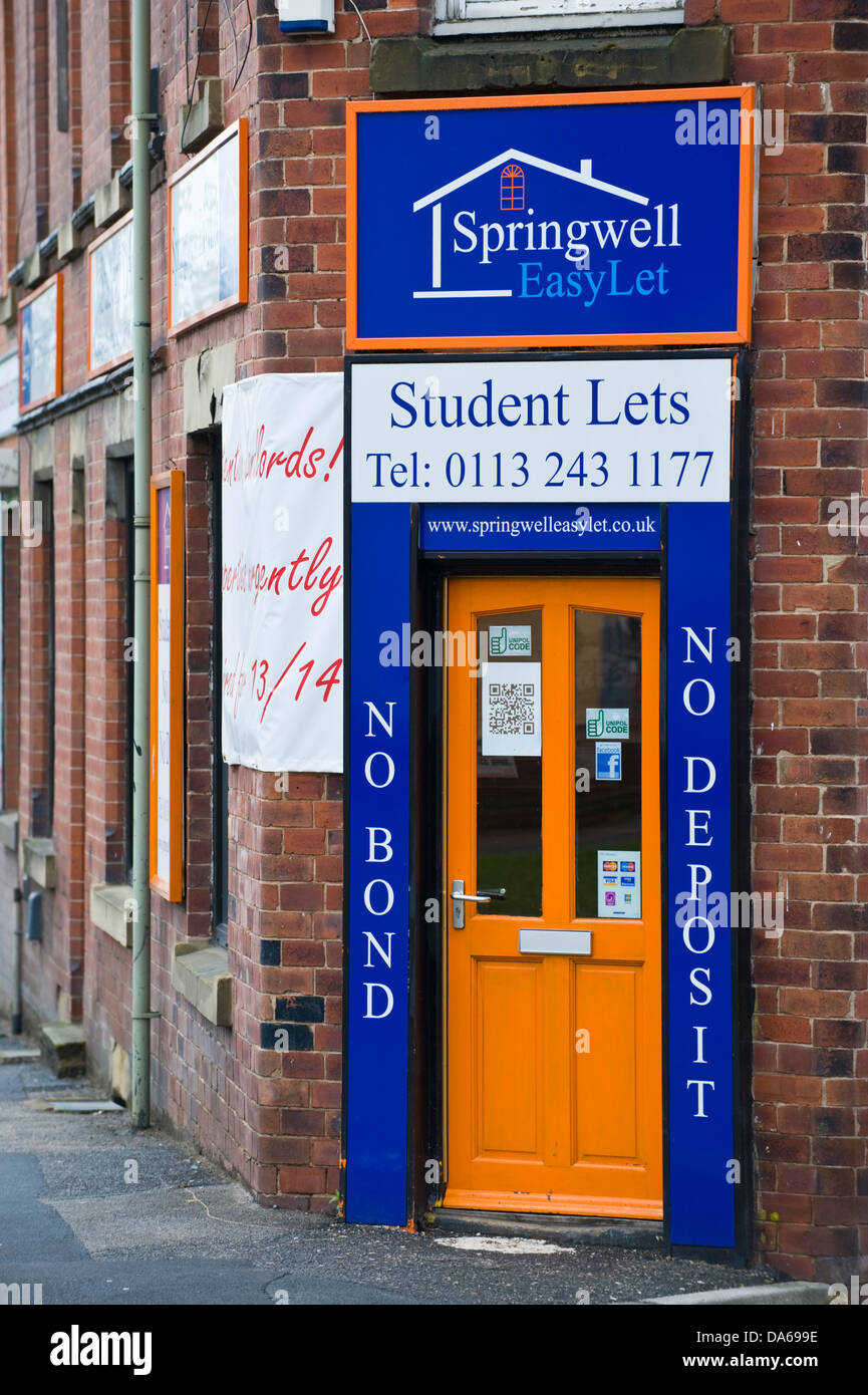 Springwell facile consente di agenzia di locazione per uno studente universitario Alloggi a Leeds West Yorkshire England Regno Unito Foto Stock