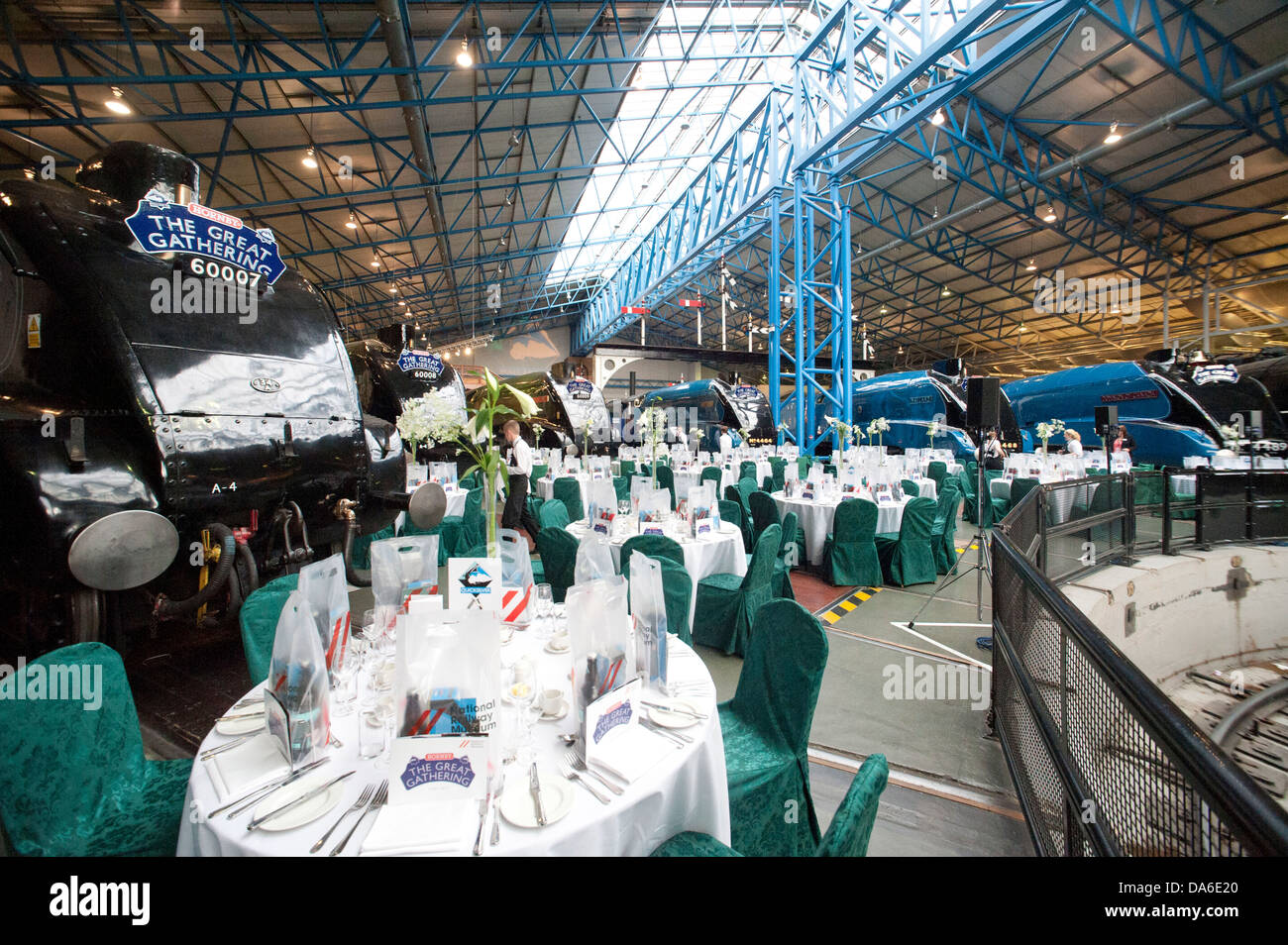 Grande raduno di A4 class locomotive a vapore al National Railway Museum di York Foto Stock