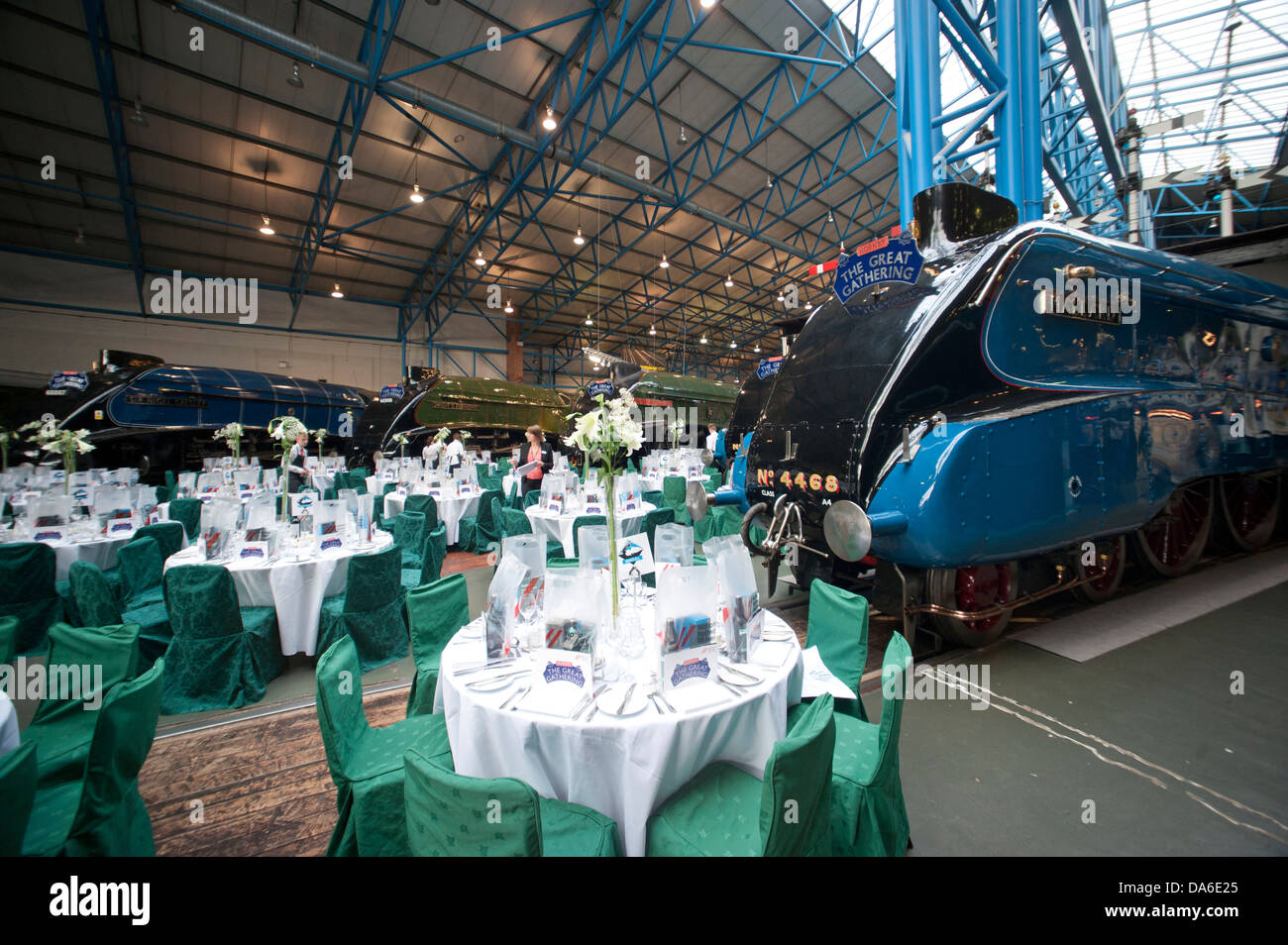 Grande raduno di A4 class locomotive a vapore al National Railway Museum di York Foto Stock