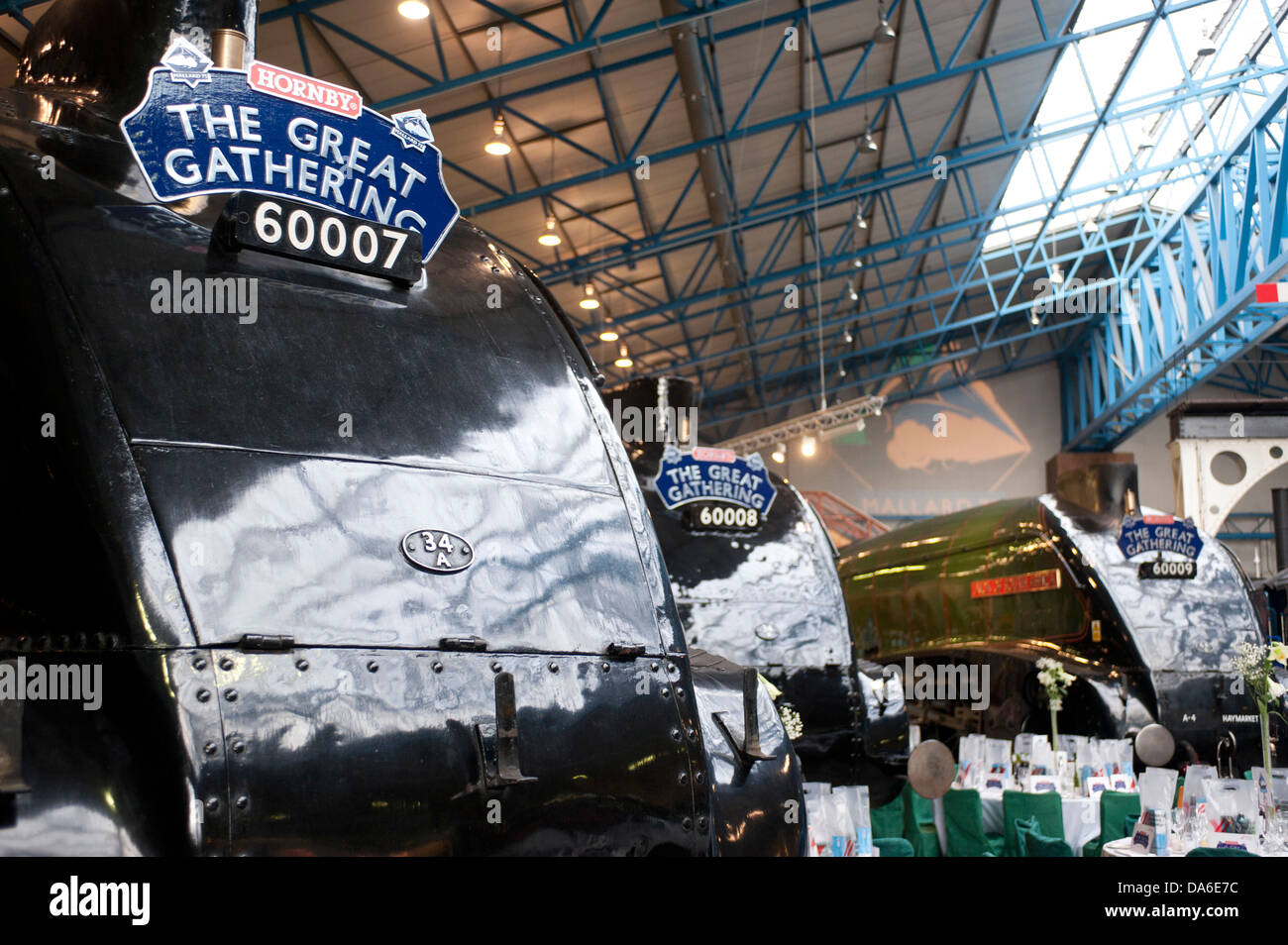 Grande raduno di A4 class locomotive a vapore al National Railway Museum di York Foto Stock