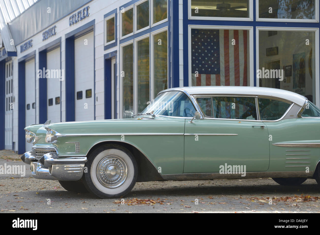 Stati Uniti d'America, Stati Uniti, America, New Hampshire, Melvin Village, Nord America, Costa Orientale, New England, Cadillac, stazione di gas, Ameri Foto Stock