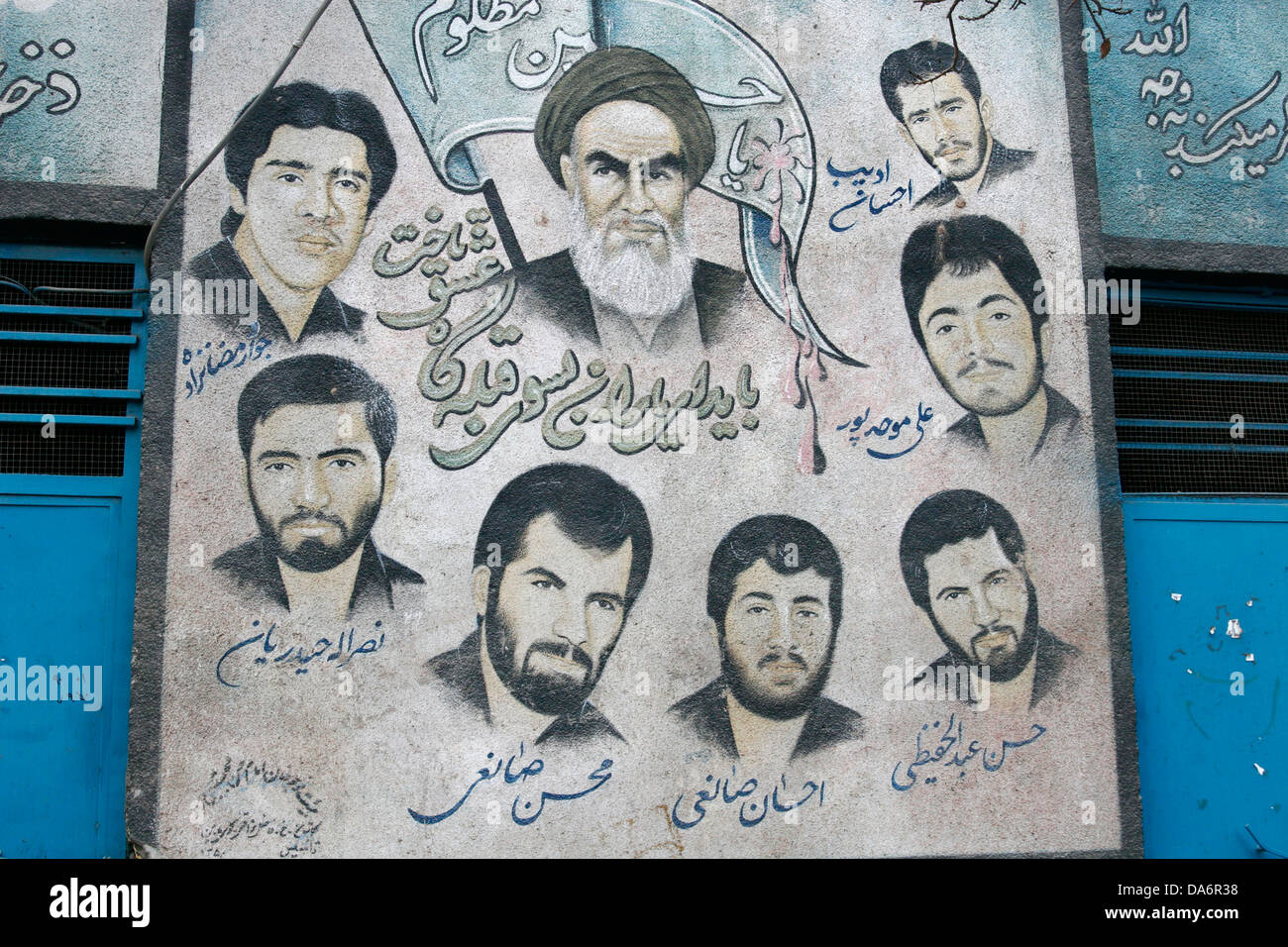 L ayatollah Khomeini politico e religioso, murale Iran Foto Stock