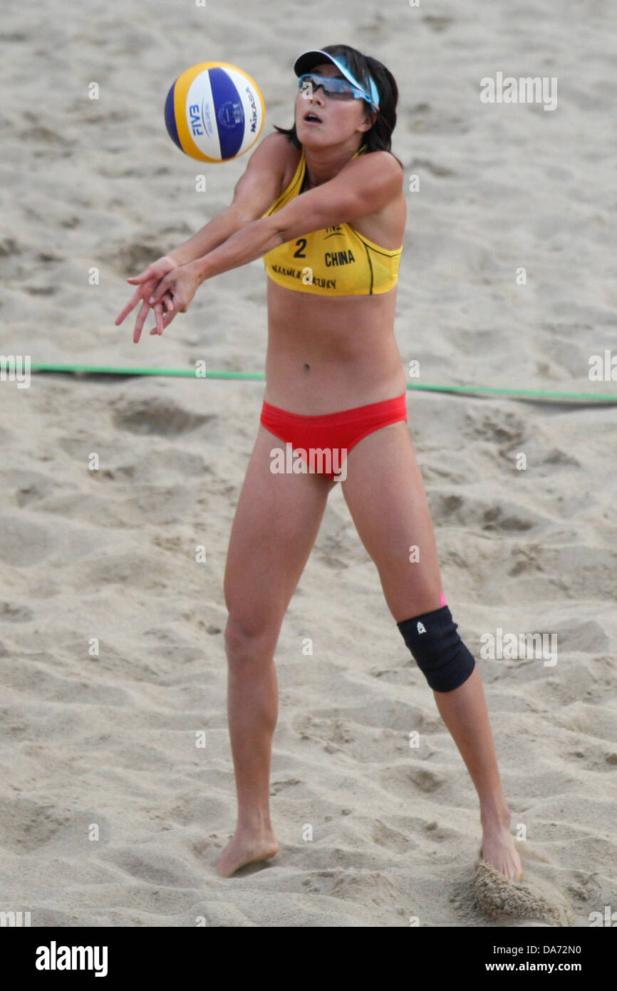 Stare Jablonki, Polonia. 5 Luglio, 2013. Campionati mondiali di beach volley, Xi Zhang (CHN), UFT. Tomasz Jastrzebowski / Foto Olimpik/CalSport/Alamy Live News Foto Stock