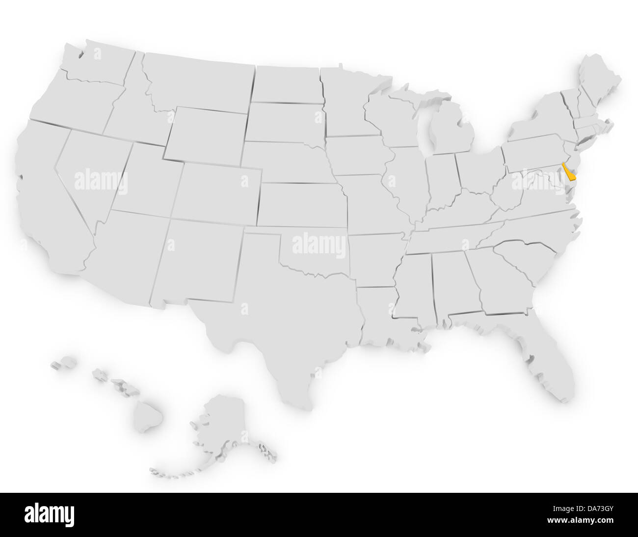 3D Render degli Stati Uniti evidenziando Delaware Foto Stock