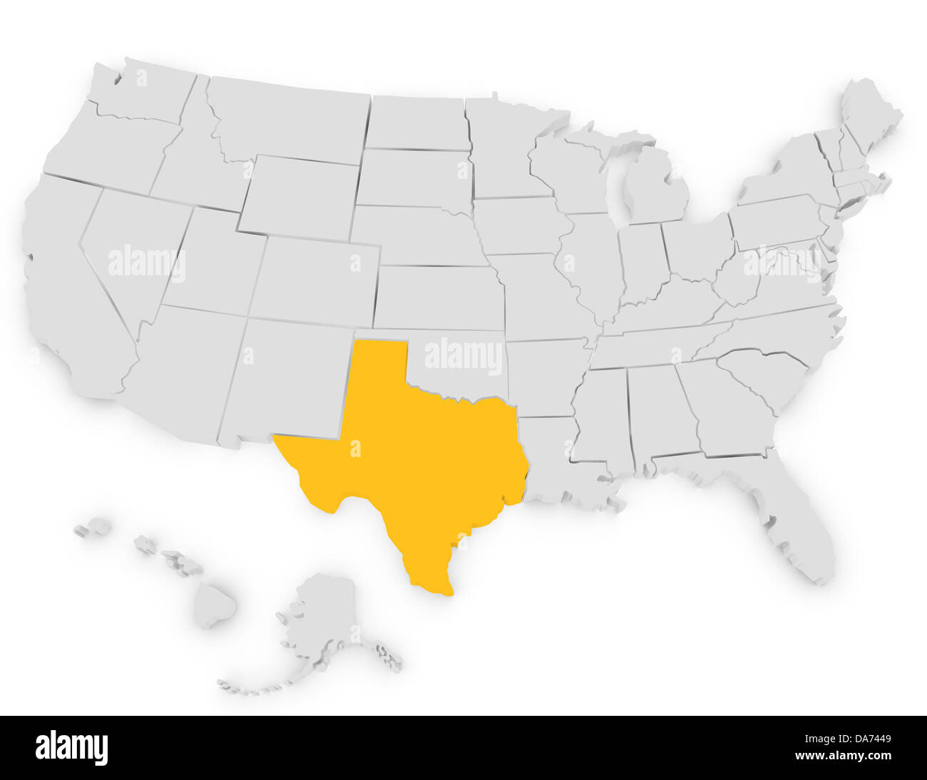 3D Render degli Stati Uniti evidenziando il Texas Foto Stock