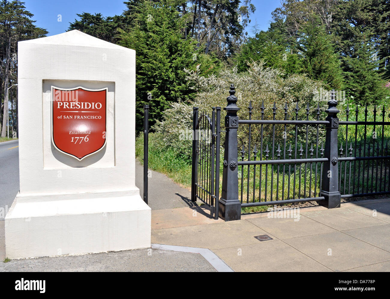 Presidio di San Francisco Presidio Blvd ingresso, Golden Gate National Parks Park Recreation Area, California, Stati Uniti d'America Foto Stock