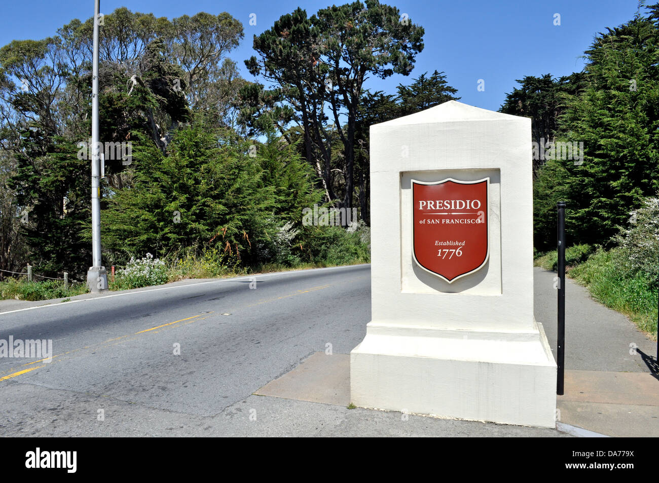 Presidio di San Francisco Presidio Blvd ingresso, Golden Gate National Parks Park Recreation Area, California, Stati Uniti d'America Foto Stock