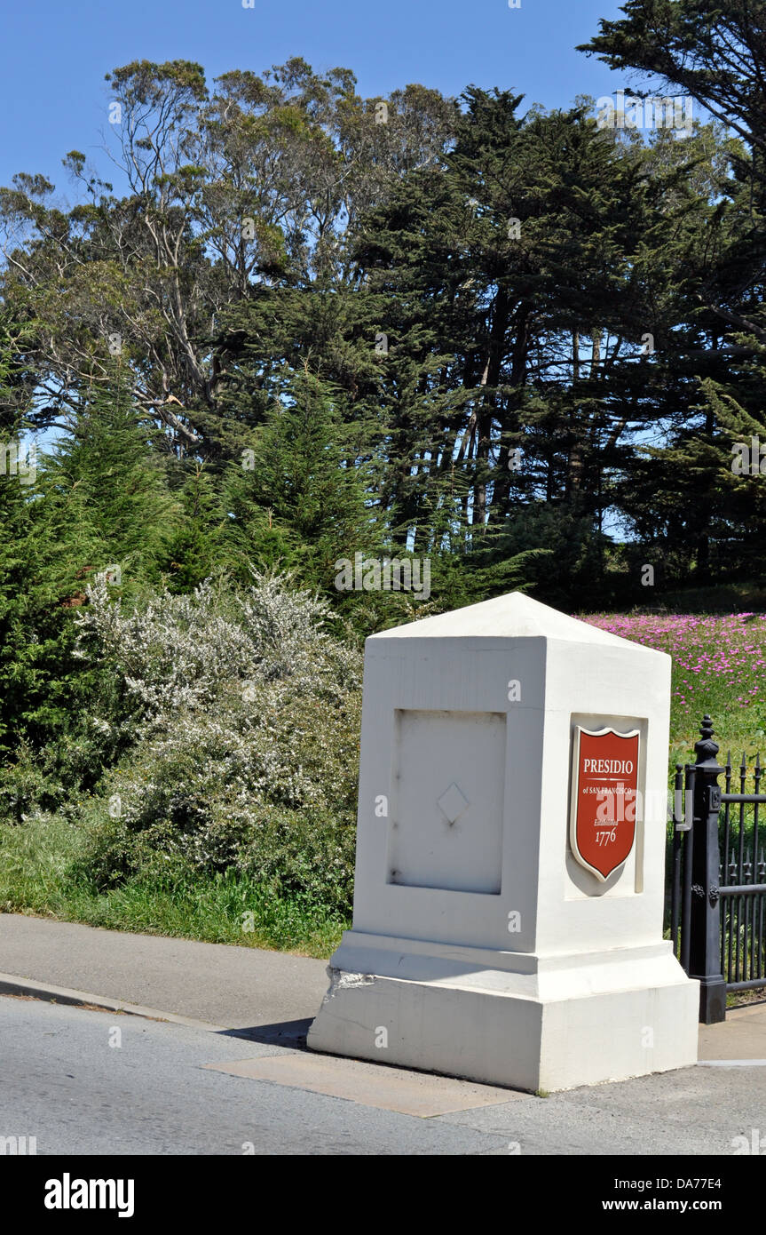 Presidio di San Francisco Presidio Blvd ingresso, Golden Gate National Parks Park Recreation Area, California, Stati Uniti d'America Foto Stock