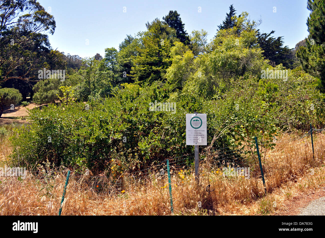 La terra e la conservazione di acqua un progetto del Fondo di segno, McLaren Park, San Francisco, California, Stati Uniti d'America Foto Stock