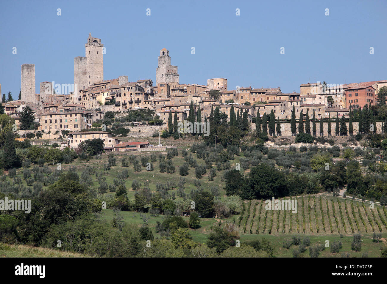 Piccola cittadina di San Gimignano in Toscana, Italia Foto Stock