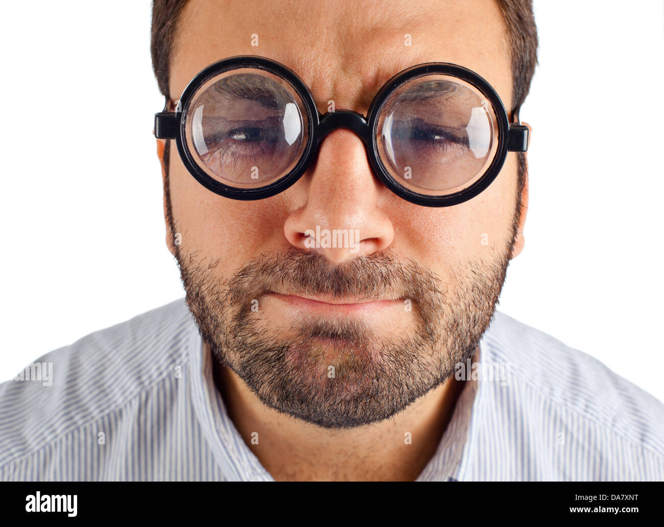 Ragazzo con espressioni di sorpresa con occhiali Foto Stock