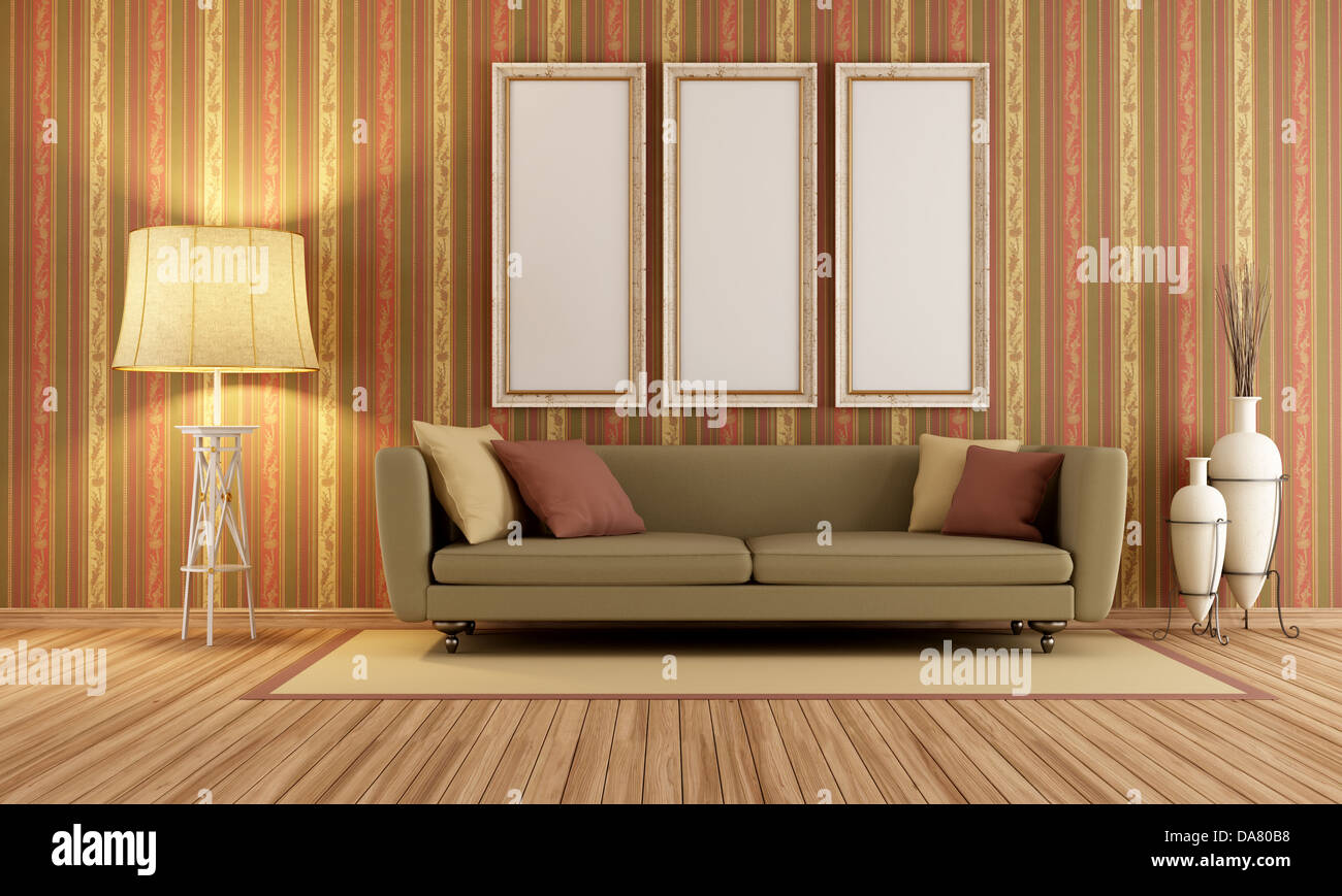 Vintage interno con eleganti divani e lampada da terra - il rendering Foto Stock