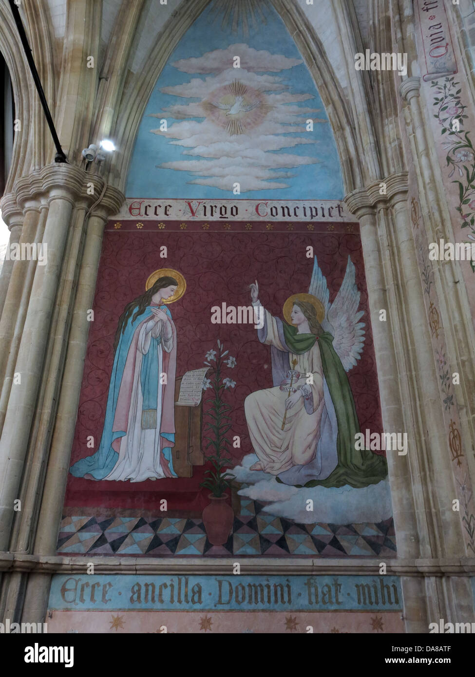 Bella Dorchester sul Tamigi Abbey Church of St Peter & St Paul Wall painting - Ecce virgo concipiet , William Byrd Foto Stock