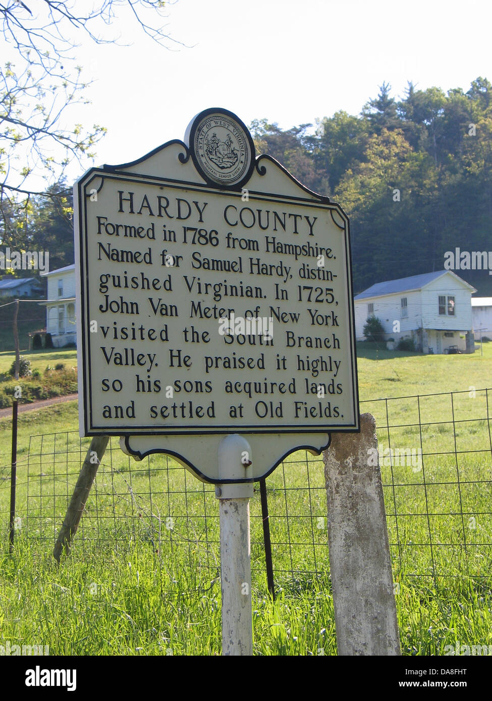HARDY COUNTY formata nel 1786 da Hampshire. Chiamato con il nome di Samuel Hardy, illustri Virginian. Nel 1725, John Van Metro di New York ha visitato il sud della Valle di diramazione. Egli ha elogiato altamente così i suoi figli terre acquisite e si stabilirono in vecchi campi. Foto Stock