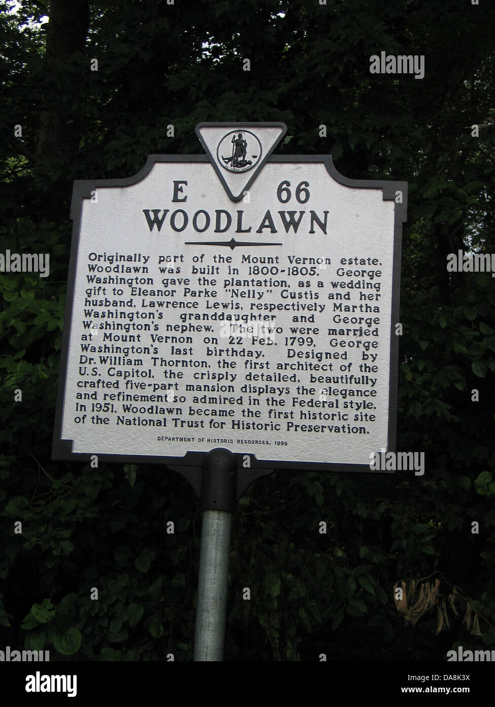 WOODLAWN originariamente parte di Mount Vernon Estate, Woodlawn fu costruita nel 1800-1805. George Washington ha dato la piantagione come Foto Stock
