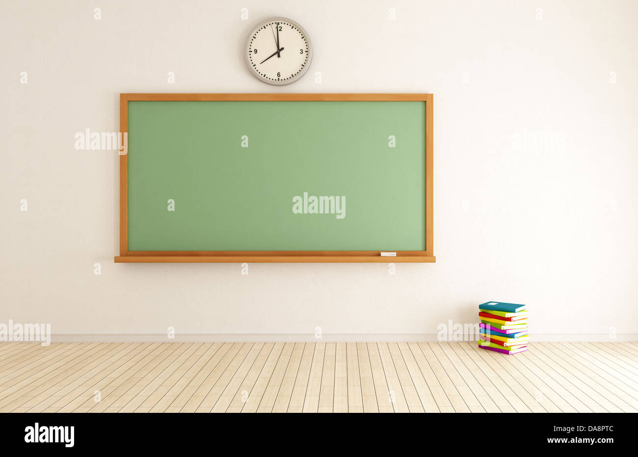 Lavagna Verde in un aula vuota - il rendering Foto Stock