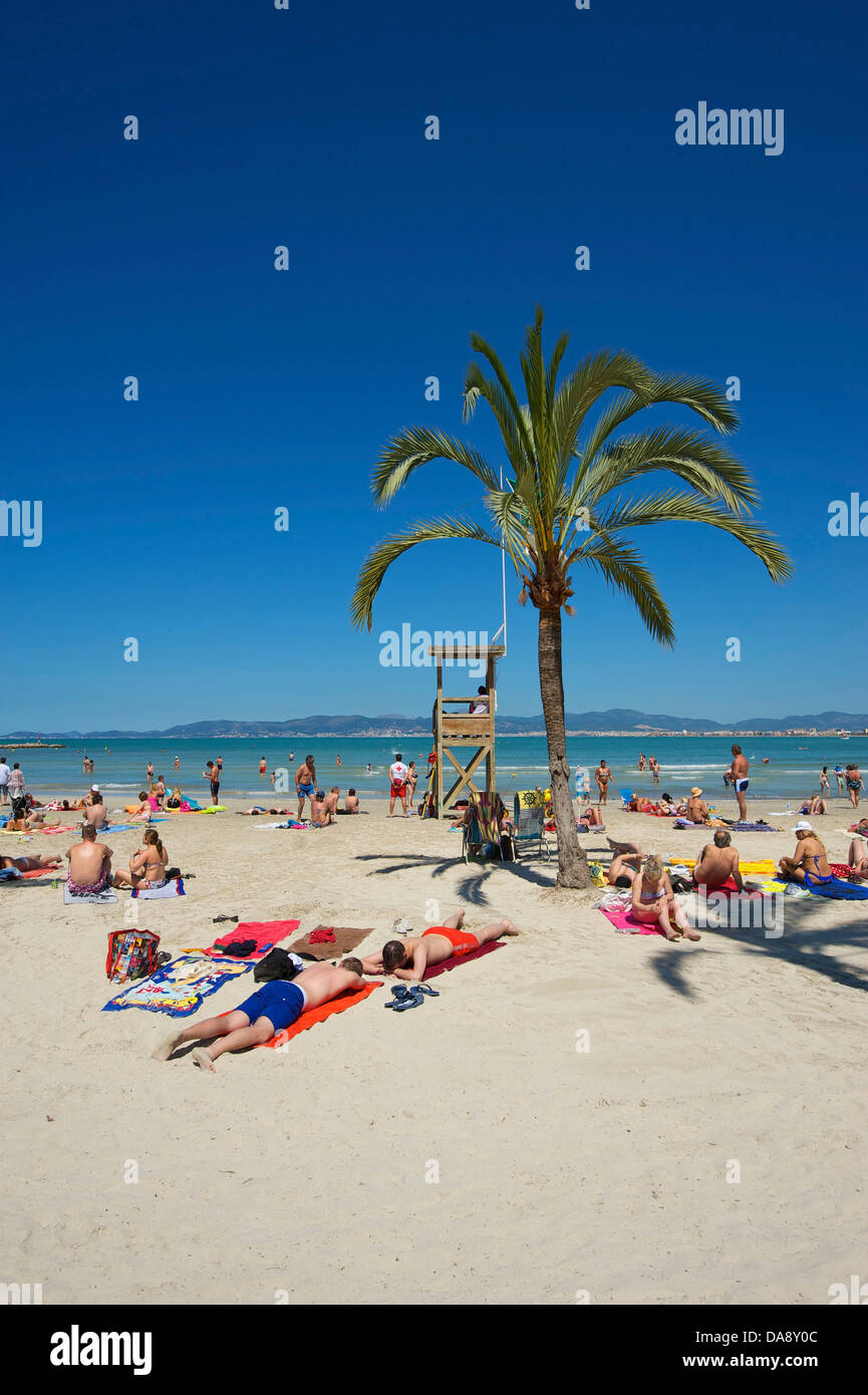 Isole Baleari, Maiorca, Mallorca, Spagna, Europa, esterno, Playa S'Arenal, El Arenal, S'Arenal, persone, persona, persone, turi Foto Stock