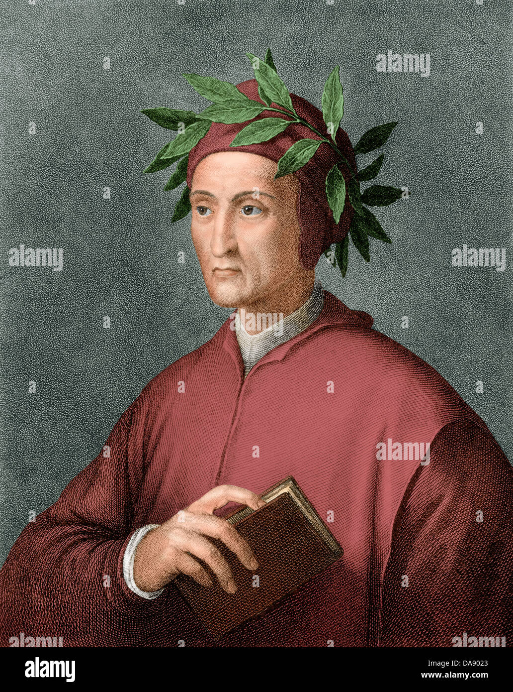 Dante Alighieri, poeta rinascimentale. Digitalmente incisione colorata Foto Stock