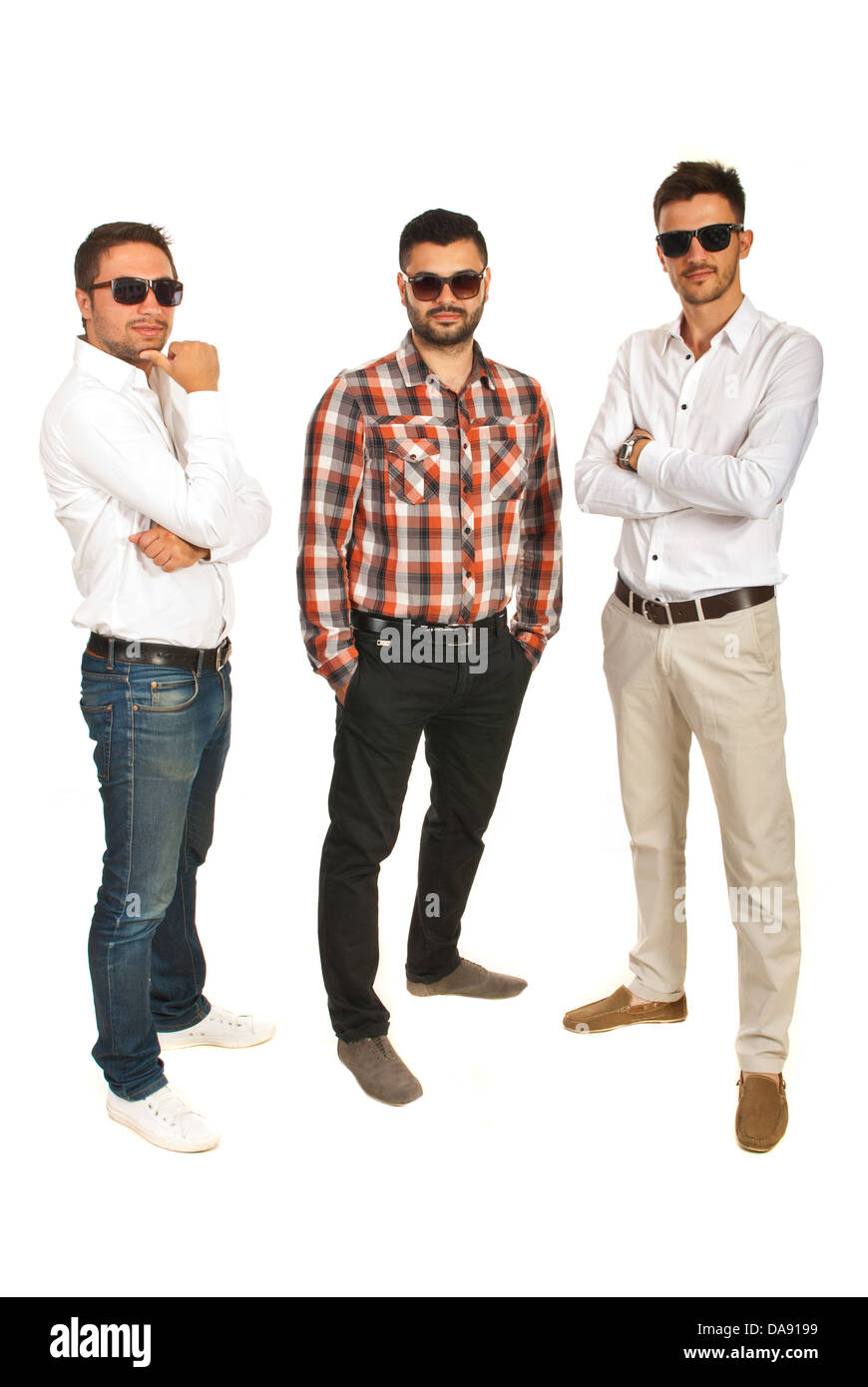 Moderno business di uomini in una linea in posa isolati su sfondo bianco Foto Stock
