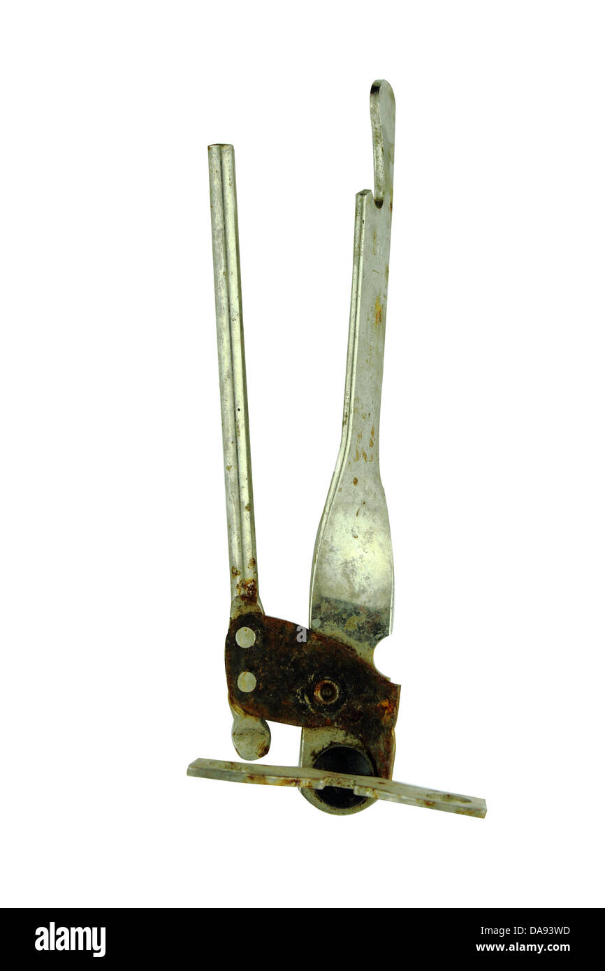 Un apriscatole isolato su bianco con un tracciato di ritaglio Foto Stock