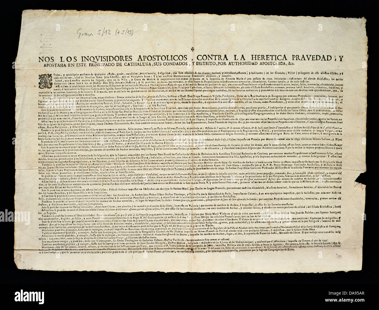 Lo spagnolo inquistion. documento del XVIII secolo. 1737. Foto Stock