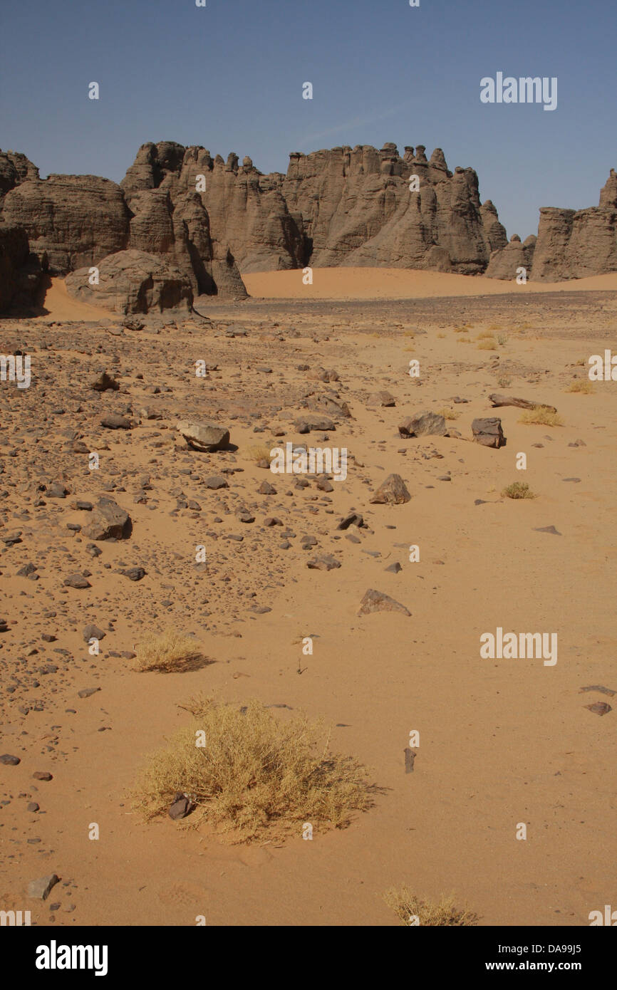 Algeria, Africa, Nord Africa, deserto deserto di sabbia, Sahara, Tamanrasset, Hoggar, Ahaggar, rock, rock formazione, Tassili du Hogga Foto Stock