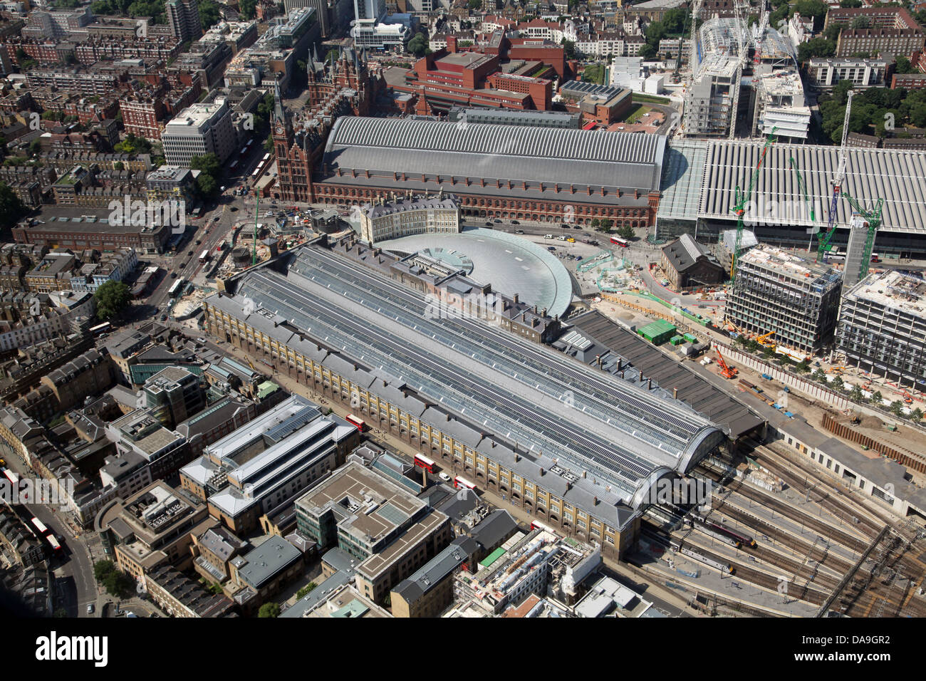 Vista aerea della stazione di St Pancras e la stazione di Kings Cross a Londra Foto Stock
