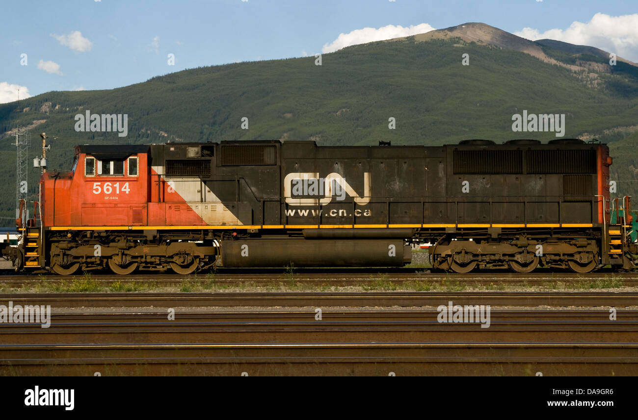 Locomotiva NC 5614 in piedi la schierandosi a Jasper, Alberta, Canda Foto Stock