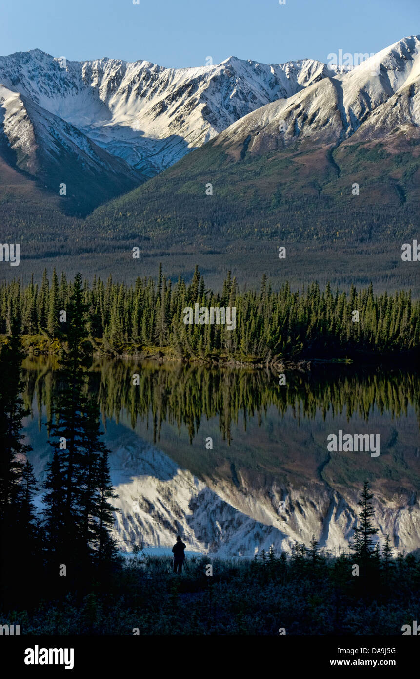 Lago, riflessione, monti kluane, Yukon, Canada, foresta, paesaggio Foto Stock