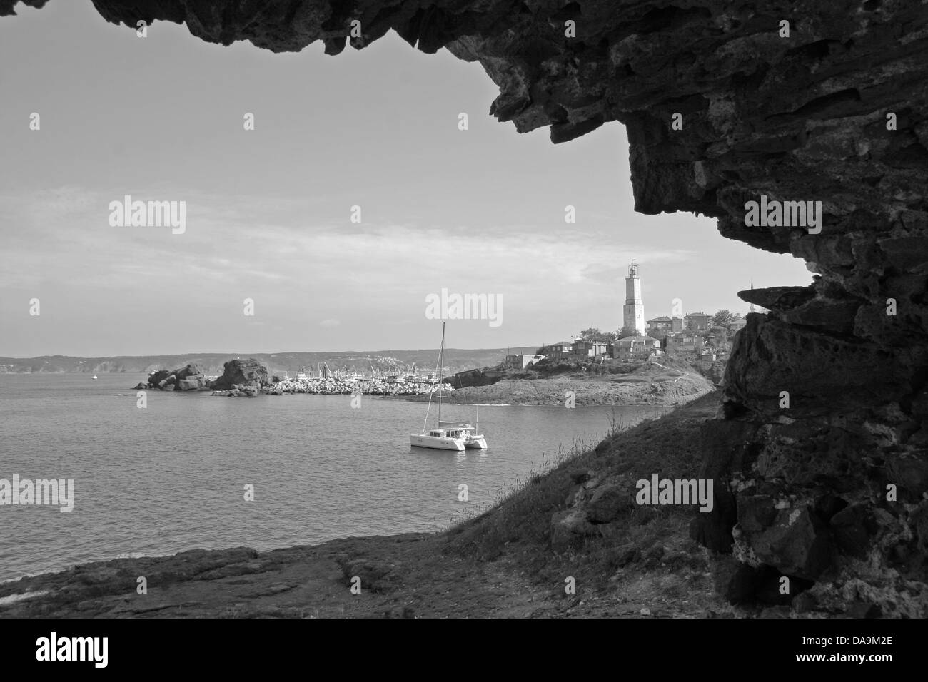 Rumeli faro dal castello genovese in Istanbul ,Mar Nero,monocromatico Foto Stock