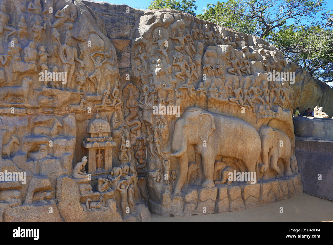 India India del Sud, Asia, Tamil Nadu, Mamallapuram, Mahabalipuram, Rock-cut, architettura, Ajuna la penitenza, patrimonio mondiale, Ajun Foto Stock