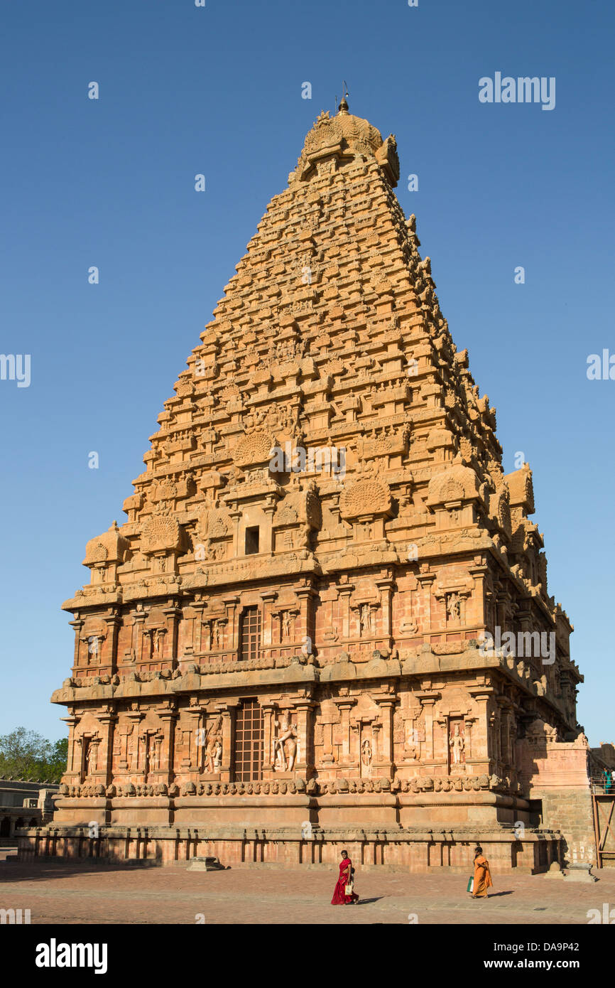 India India del Sud, Asia, Tamil Nadu, Thanjavur, Tanjor, Sri Brihadeshwara, tempio, Patrimonio Mondiale, architettura, arte, grande Drav Foto Stock