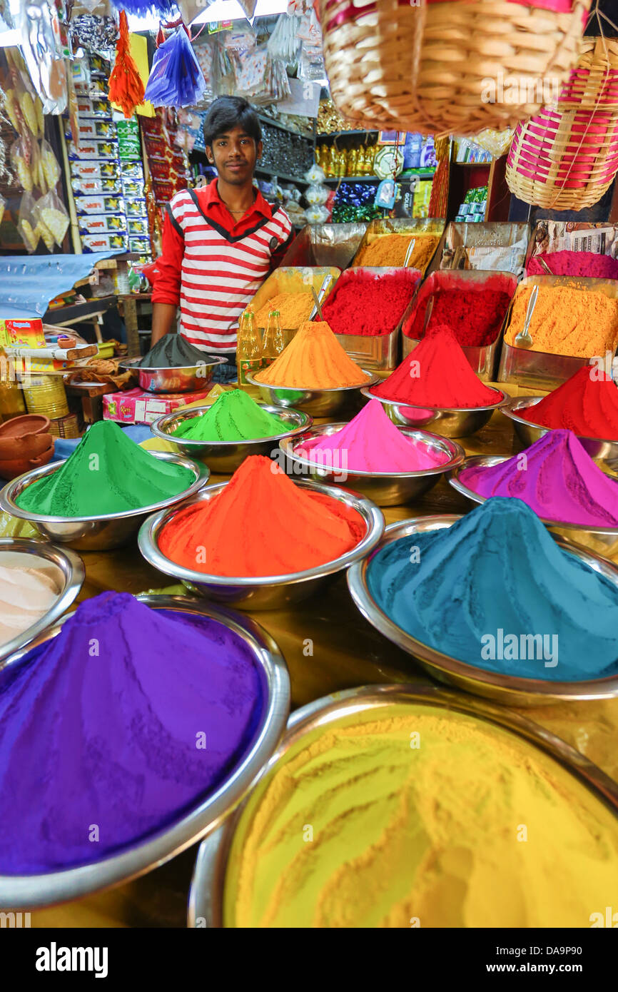 India India del Sud, Asia, Karnataka, Mysore Devarala, Mercato delle spezie shop, colorati, colori, mercato, ordine, shop, spezie colo Foto Stock