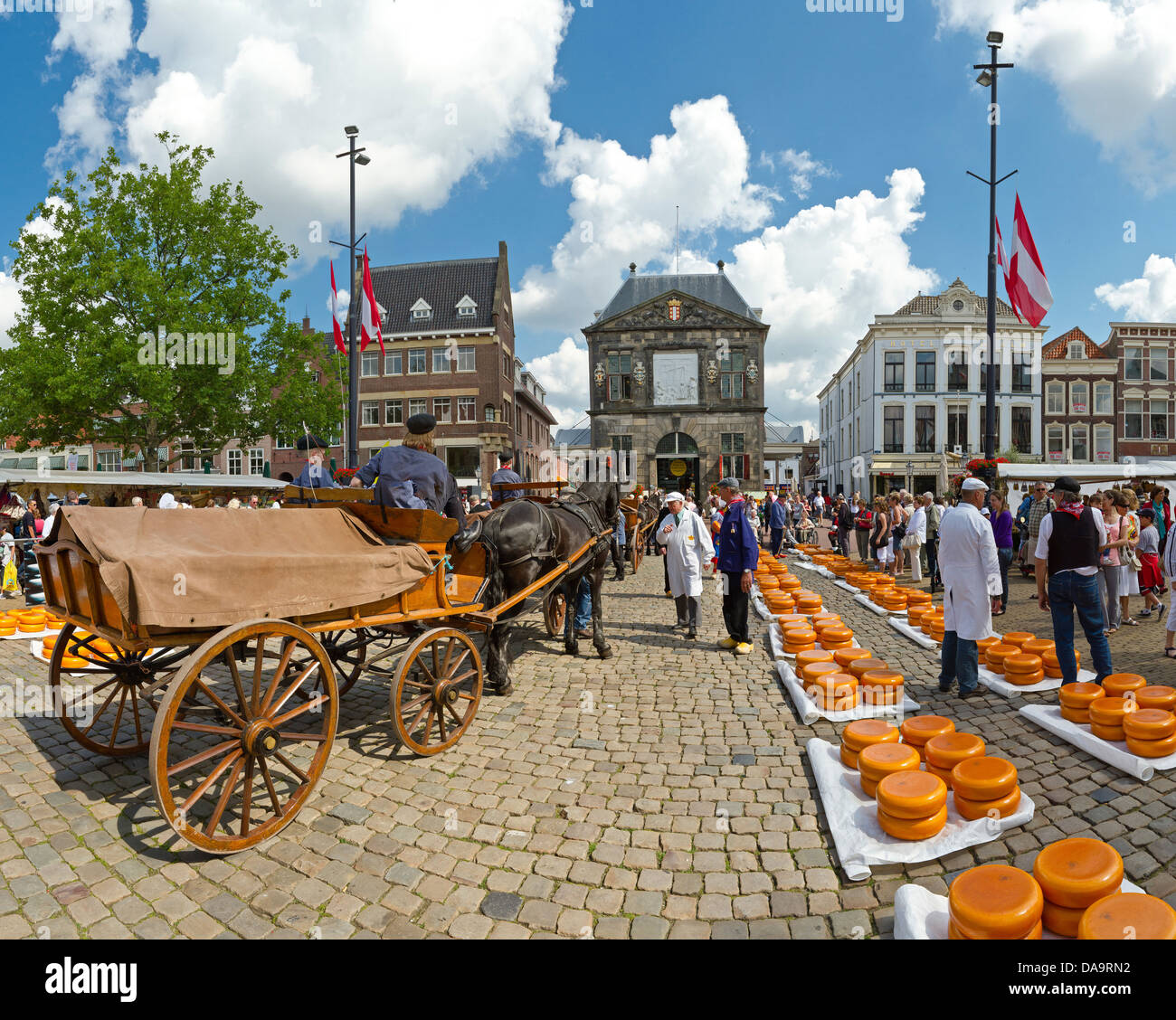 Paesi Bassi, Olanda, Europa, Gouda, formaggio, tradizione, mercato, città, villaggio, estate, persone, a cavallo e in carrozza, Foto Stock