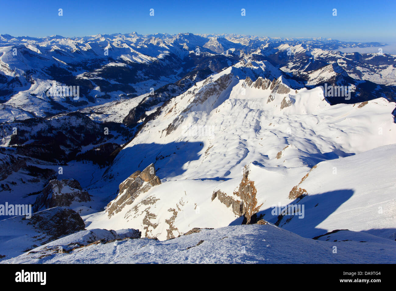 Alpi, Alpstein, gamma, Appenzell, vista montagna, montagne, sky, massiccio, panorama, Saentis, neve, Svizzera, Europa, Swiss Al Foto Stock