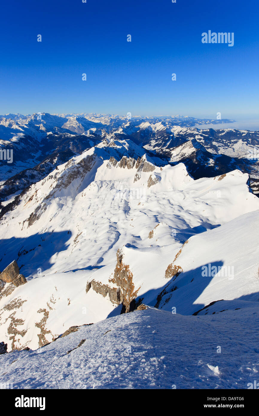 Alpi, Alpstein, gamma, Appenzell, vista montagna, montagne, sky, massiccio, panorama, Saentis, neve, Svizzera, Europa, Swiss Al Foto Stock