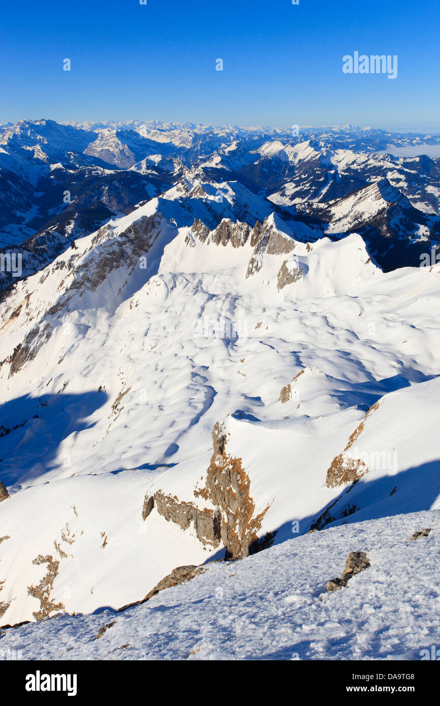 Alpi, Alpstein, gamma, Appenzell, vista montagna, montagne, sky, massiccio, panorama, Saentis, neve, Svizzera, Europa, Swiss Al Foto Stock