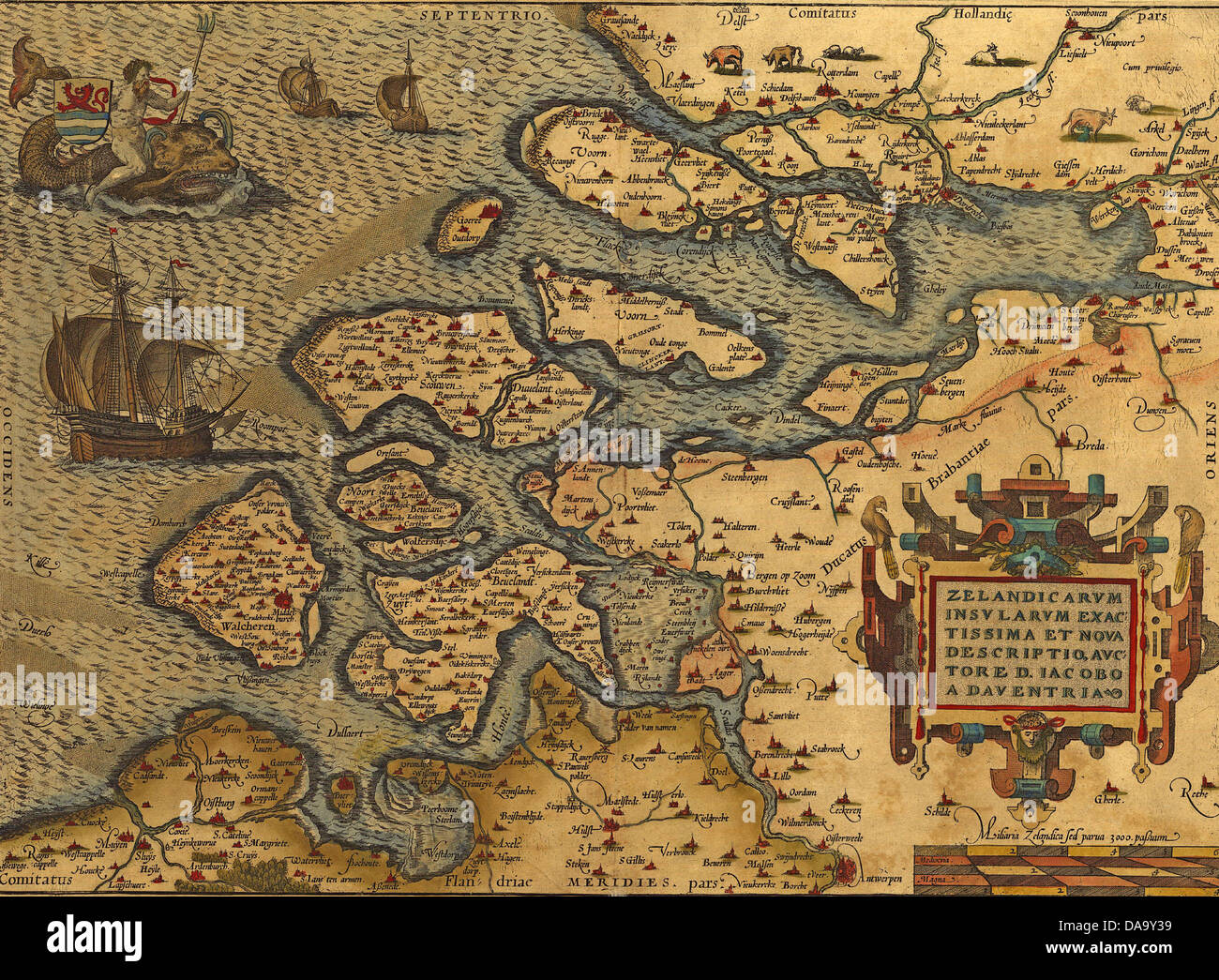 Mappa antico dei Paesi Bassi, da Abraham Ortelius, circa 1570 Foto Stock